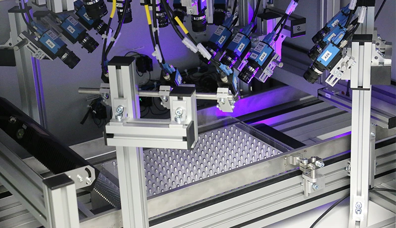 Image data from IQZeProd's twenty TIS GigE industrial cameras as well as data from hyperspectral and non-optical sensors are fused using the Xeidana software framework to enable an inline QC system with zero errors. Image: Fraunhofer IWU