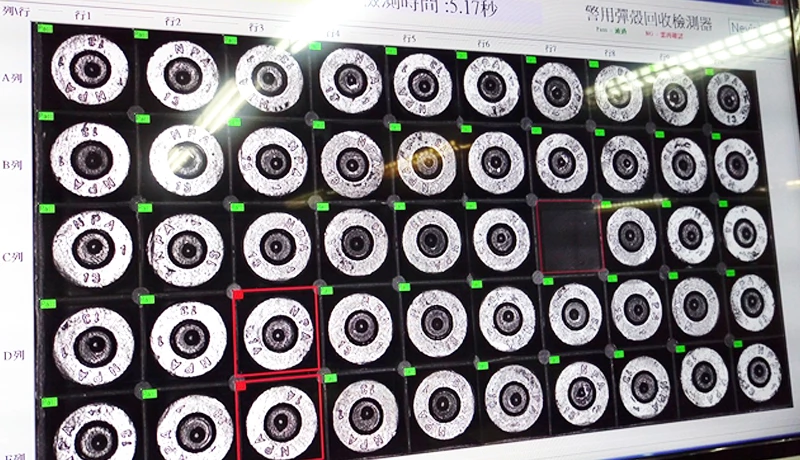 OCR機器視覺系統使用深度學習來檢測不合設定標準的子彈及偵測空缺。警方用於檢測任務的工作人力成功地減少了60%。