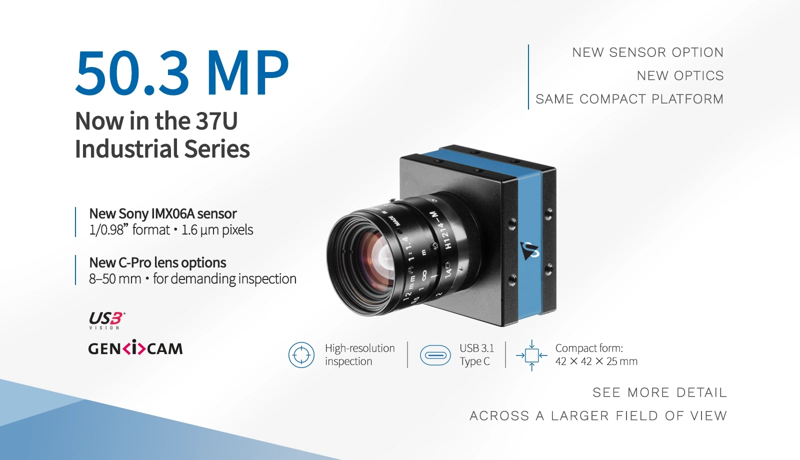 Die neuen 50,3-MP-Modelle der 37U Industrial Serie kombinieren den Sony IMX06A Sensor mit einer kompakten USB-3.1-Type-C-Plattform und neuen C-Pro Objektivoptionen.