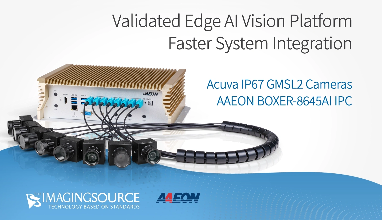 Die validierte Hardwareplattform kombiniert die Acuva IP67 GMSL2-Kameras von The Imaging Source mit dem robusten KI-Computer BOXER-8645AI von AAEON für anspruchsvolle Edge-AI-Vision-Anwendungen.