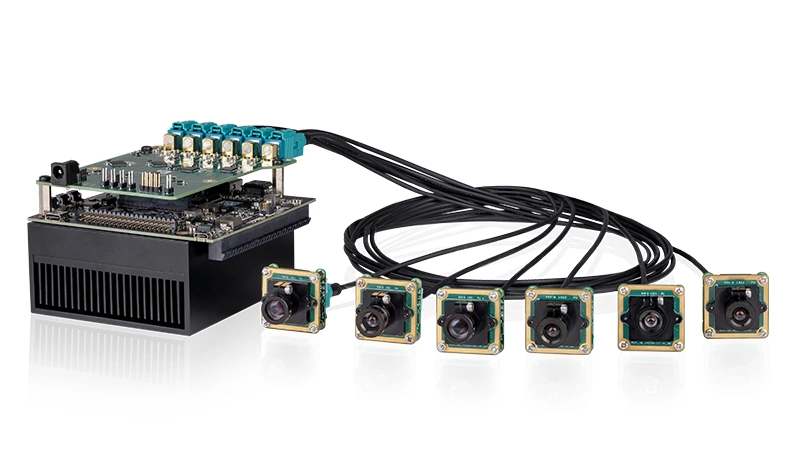 Carrier board with six FPD Link III camera modules using the Jetson AGX Xavier.