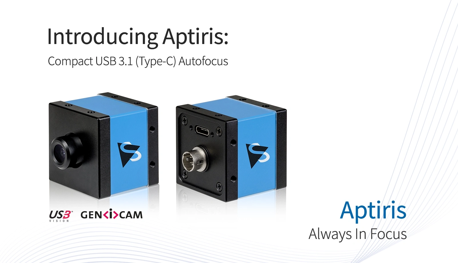 Die Aptiris-Serie USB-C-Autofokuskamera, entwickelt für zuverlässige Bildgebung in dynamischen Bildverarbeitungsanwendungen.